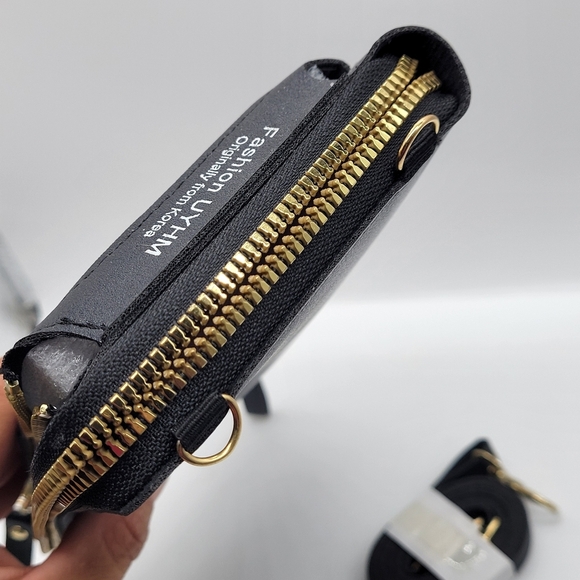 UYHM  Black Wallet Purse Crossbody Strap Double Zip Pockets Phone Pocket - Picture 4 of 7